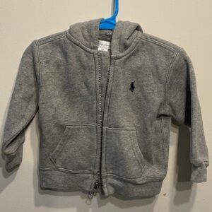 Baby boy POLO RALPH LAUREN Gray Zip-Up Hoodie with Logo. Size 12months